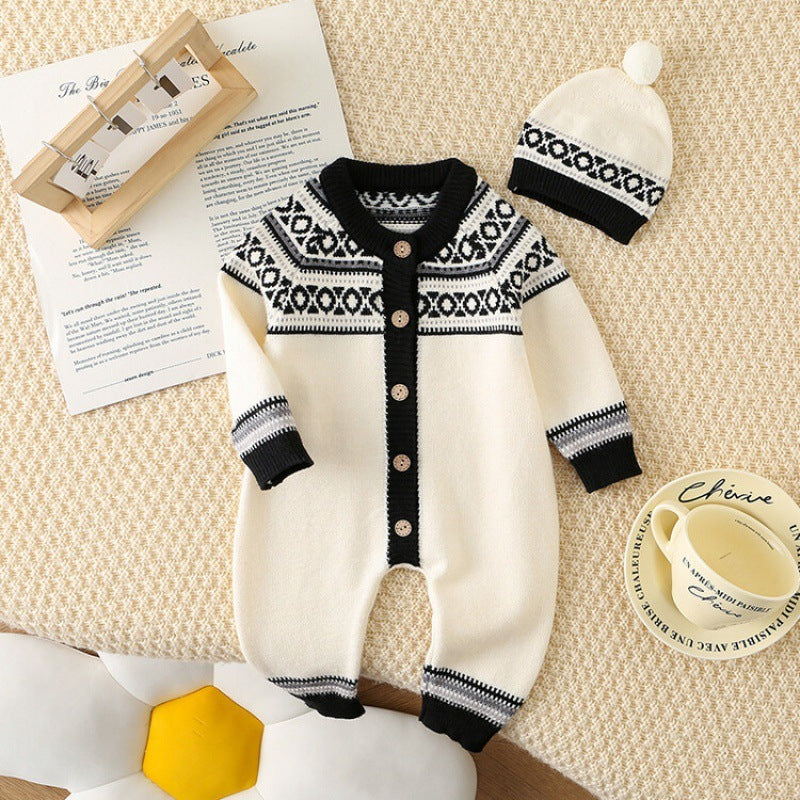 Western Style Striped Knitted Clothing Male And Female Baby One-piece Outing - Cindi Book