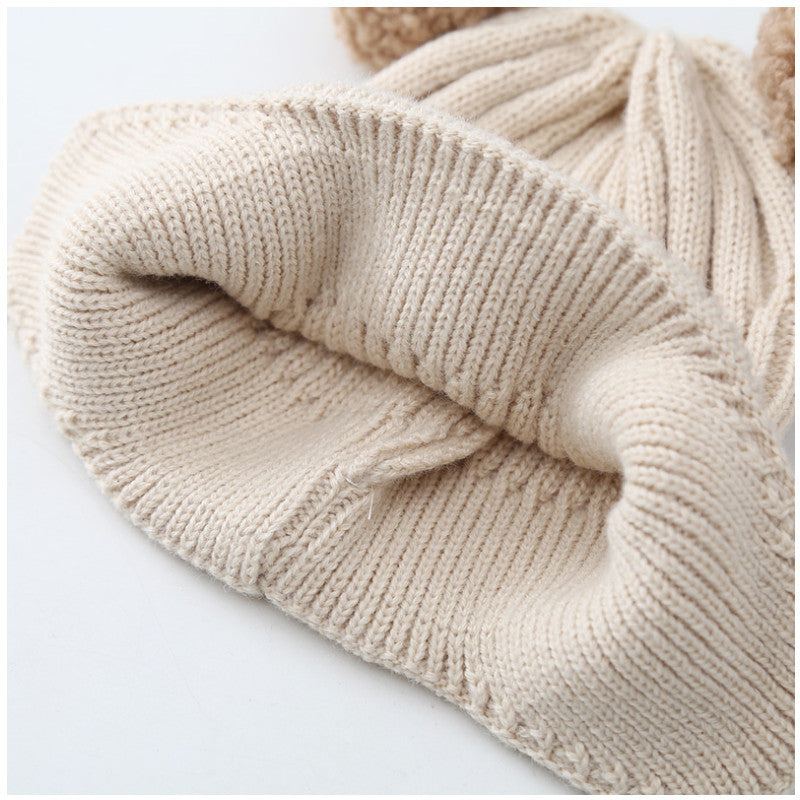 Baby Hat Warm Earflaps Cap Cute Bear Baby Knitted Woolen Cap - Cindi Book