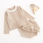 Baby Girl Baby Knitted Suit Embroidered Lotus Leaf Collar Top - Cindi Book