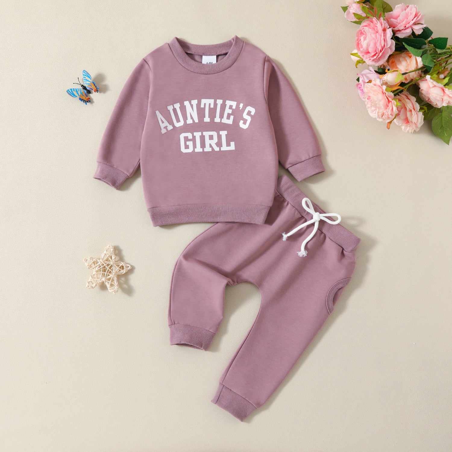 Girls Printed Solid Color Hoodie Trousers Casual Two-Piece Set