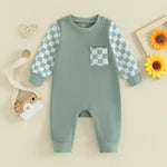 Checkerboard Plaid Color Matching Sleeve Pocket Jumpsuit - Cindi Book