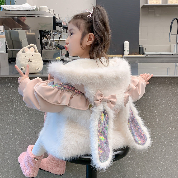 Rabbit Ear Patchwork Coat In Fur - Cindi Book
