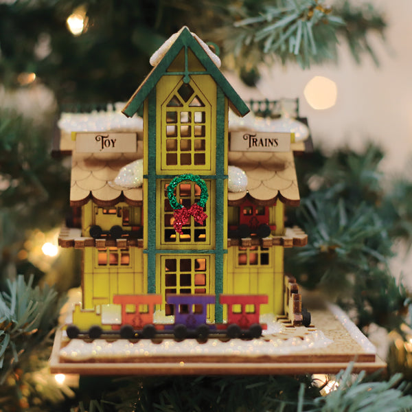 Old World Christmas Toy Train Shop Ornament - hand-blown glass Christmas tree ornament
