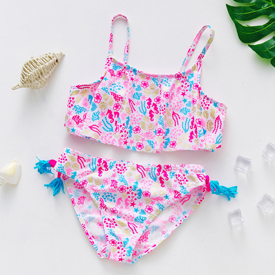 Gold-foil Nylon Two-piece Swimwear For Older Children - Cindi Book