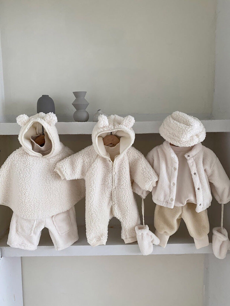 Baby Winter Boys And Girls Bear Double-sided Lamb Hooded Cotton Jersey - Cindi Book