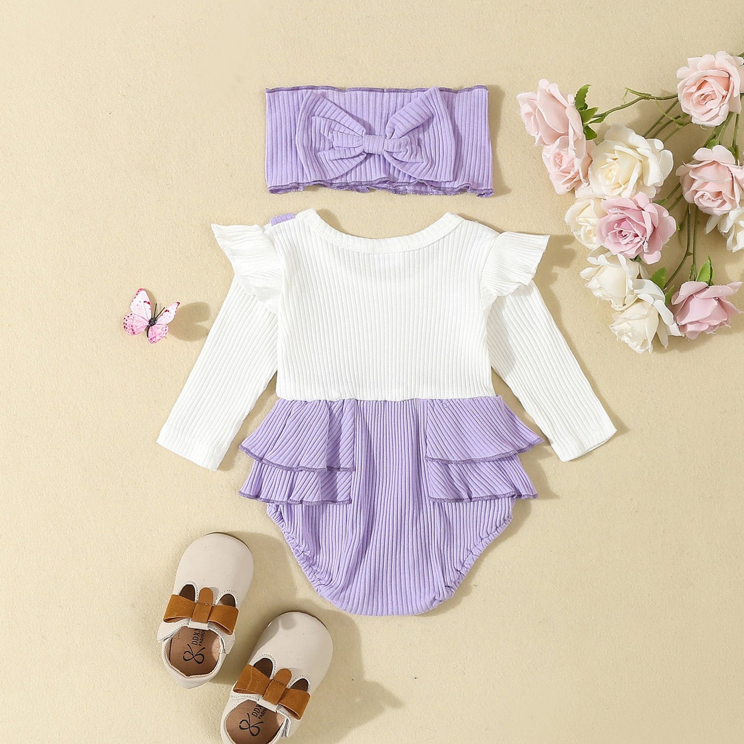 Toddler Flounced Sleeve Shoulder Strap Romper Girls' Spring And Autumn - Cindi Book