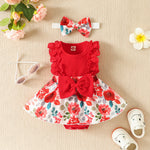 Sleeve Stitching Flower Print Romper - Cindi Book