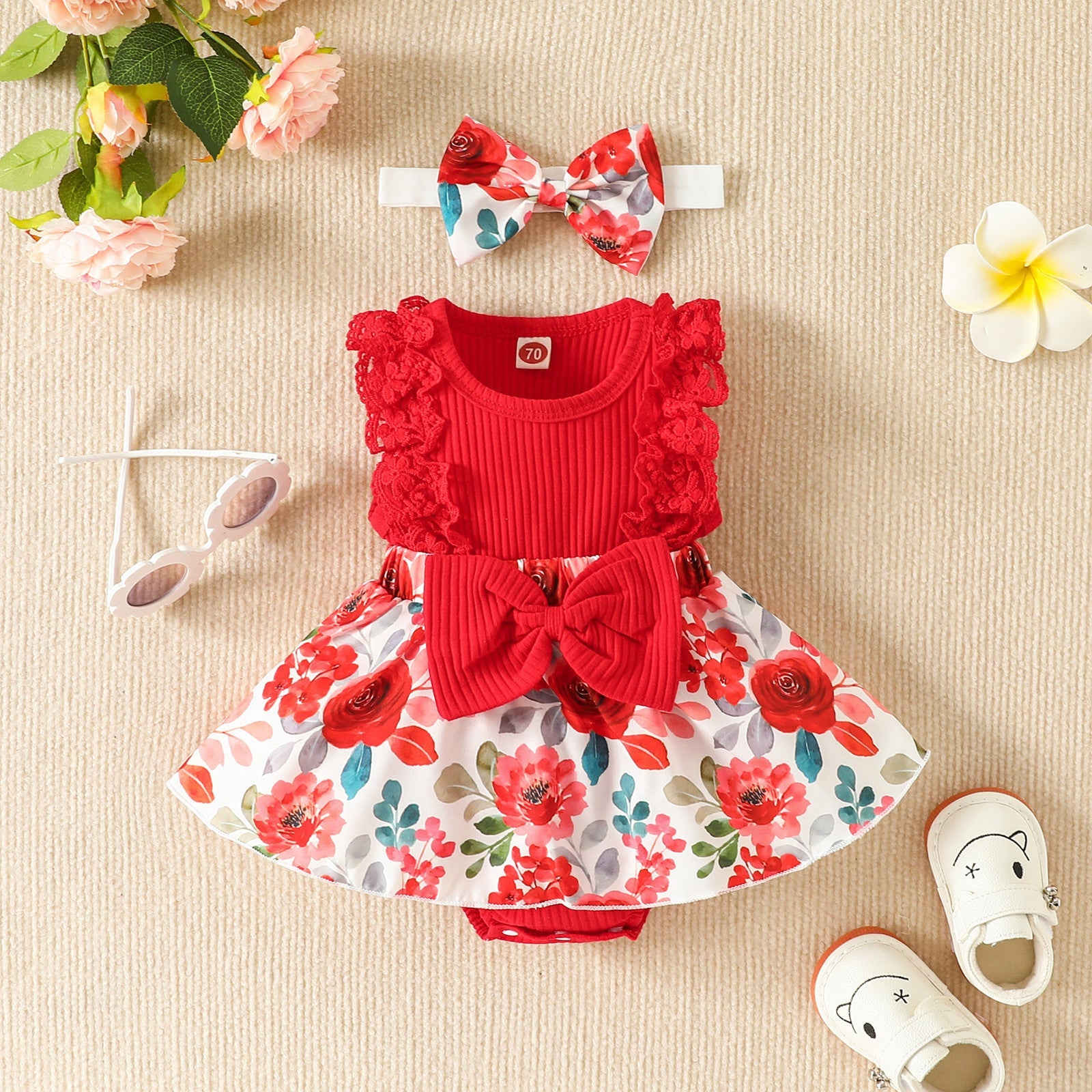 Sleeve Stitching Flower Print Romper - Cindi Book
