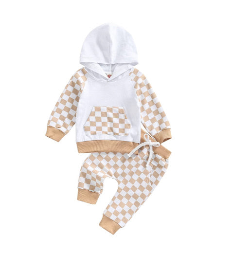 Casual Boys' Plaid Patchwork Hoodie Trousers Suit - Cindi Book
