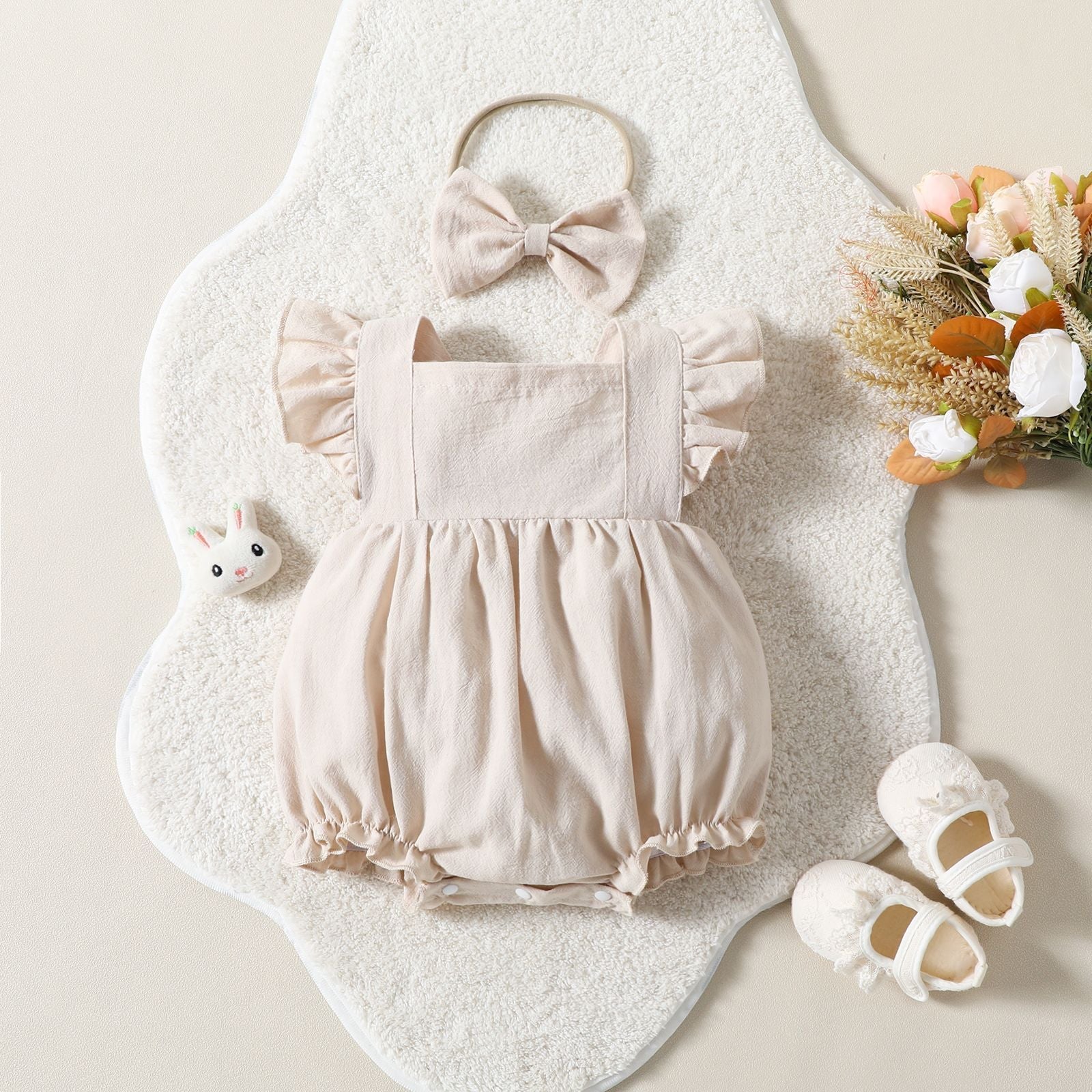 Flying Sleeve Shoulder Solid Color Sleeveless Romper - Cindi Book