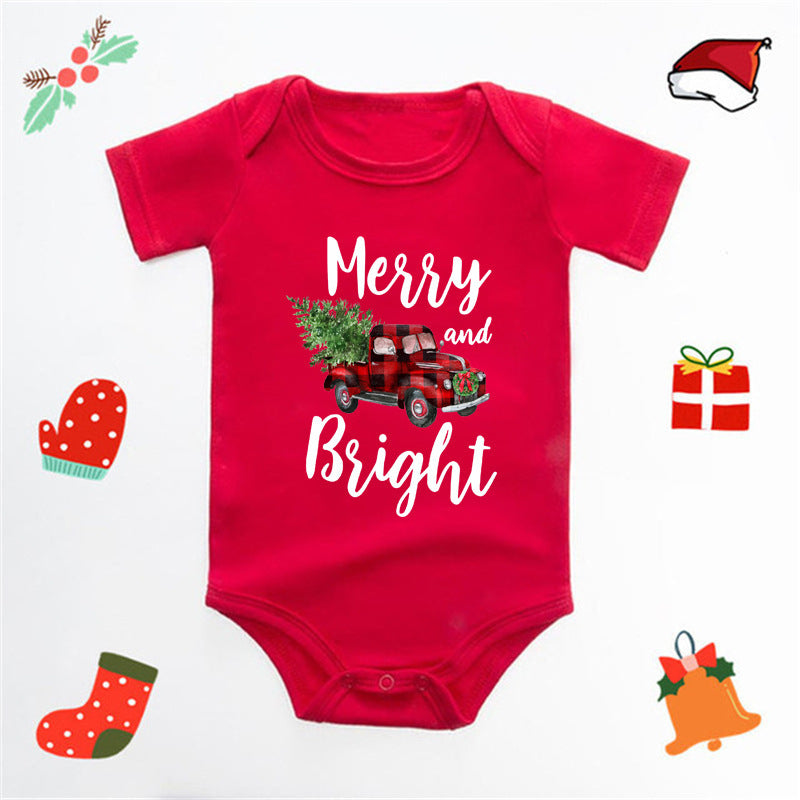 Christmas Deer English Letters Printed Red Triangle Rompers - Cindi Book