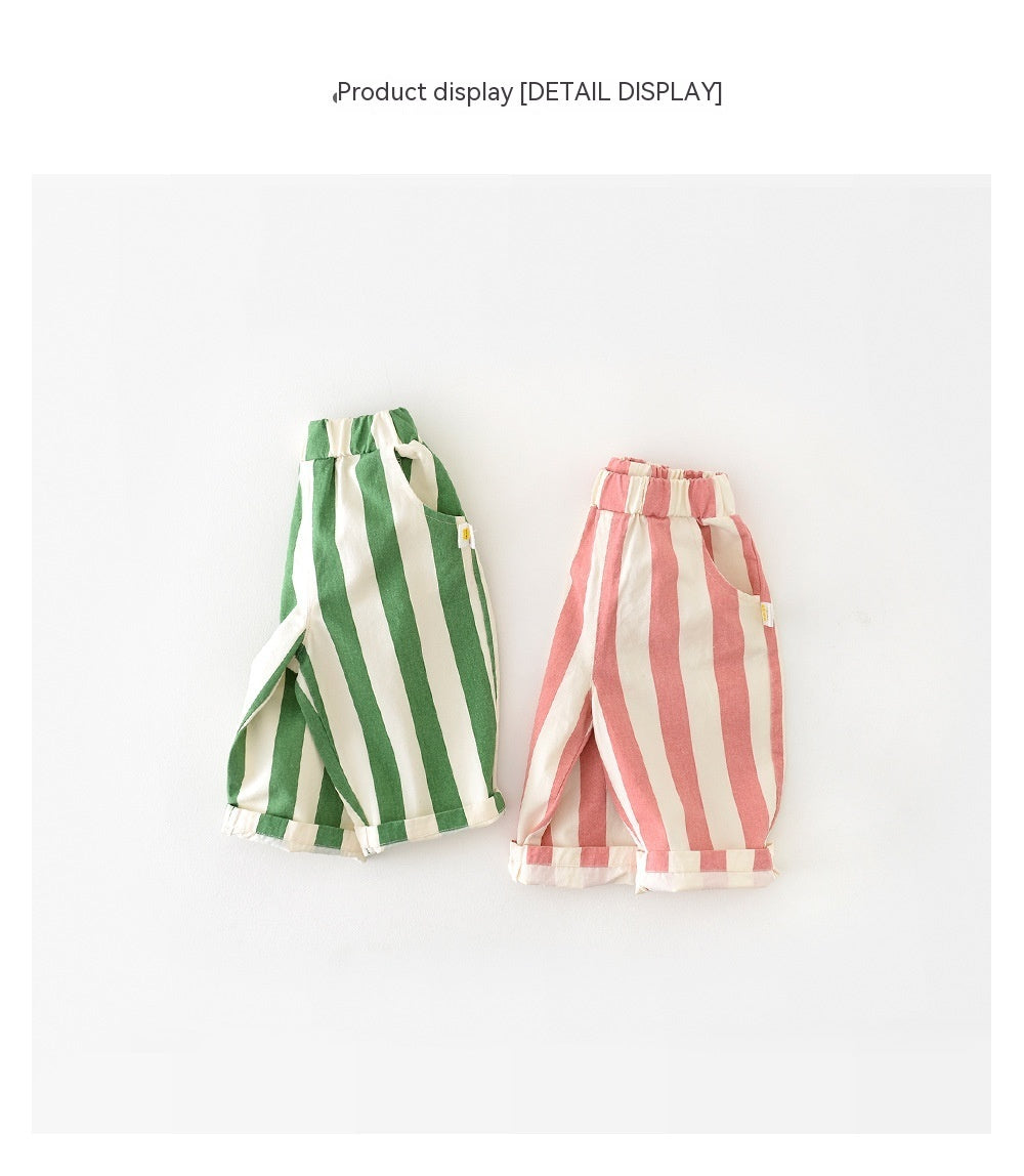 Infant Spring High Waist Color Striped Casual Trousers - Cindi Book