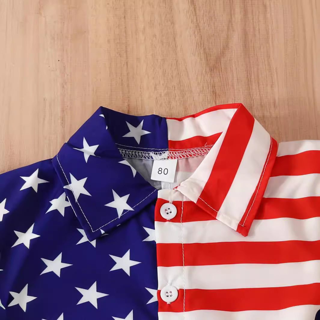 Summer Boys' Independent Japanese Star Stripe Single-breasted Short Sleeve Shorts Suit - Cindi Book