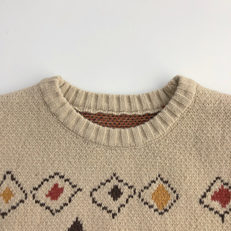 Graffiti Rhombus Cool Contrast Color Kids' Sweater Autumn And Winter Korean Style - Cindi Book