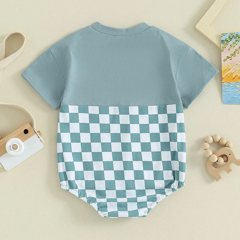 Baby Summer Jumpsuit Waffle Patchwork Pocket Short Sleeve - Cindi Book