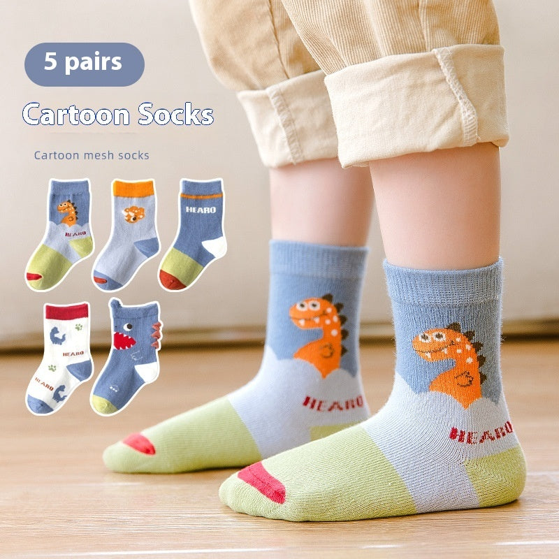 Autumn And Winter Cartoon Dinosaur Mid-calf Cotton Warm Sports Boys' Socks - Cindi Book