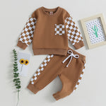 Boys' Chessboard Plaid Patchwork Sweater Sweatpants 2-piece Set - Cindi Book