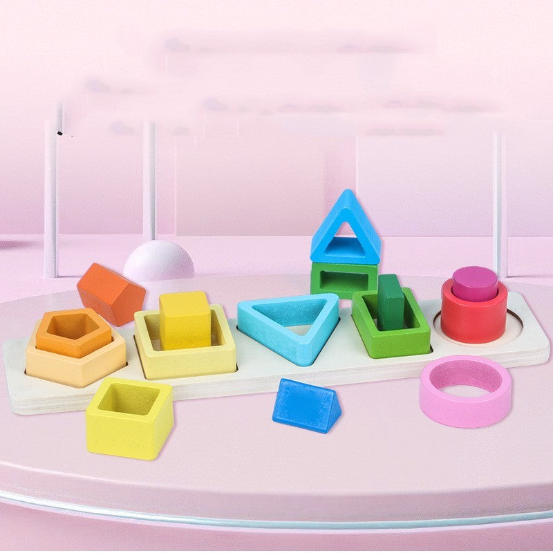 Geometric Shape Five Sets of Column Building Blocks Early Education Intellectual Development Toys