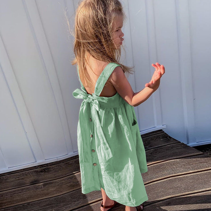 Children's Cotton And Linen Dress, Sleeveless Summer Style - Cindi Book