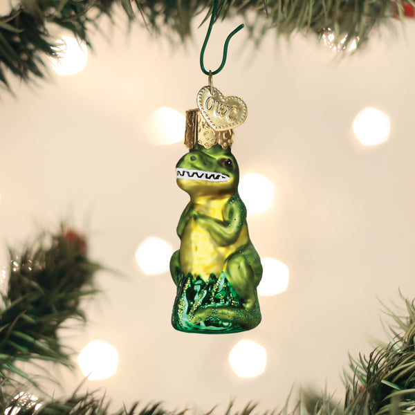 Old World Christmas Mini T-rex Ornament - hand-blown glass Christmas tree ornament