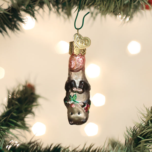 Old World Christmas Mini Opossum Ornament - hand-blown glass Christmas tree ornament