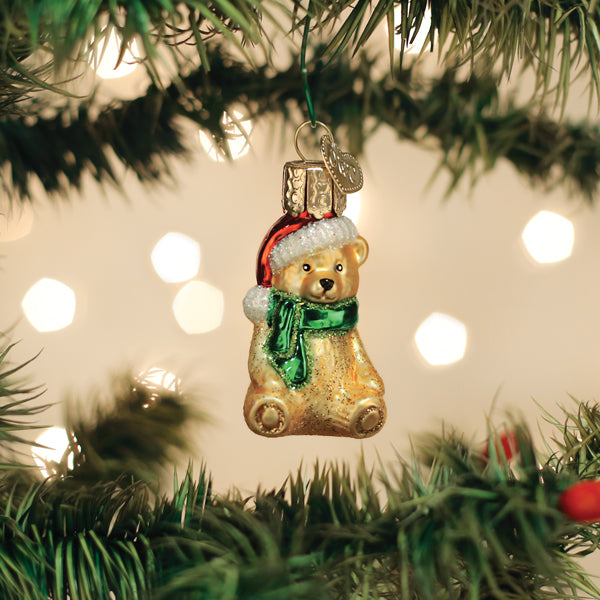 Old World Christmas Mini Teddy Bear Ornament - hand-blown glass Christmas tree ornament