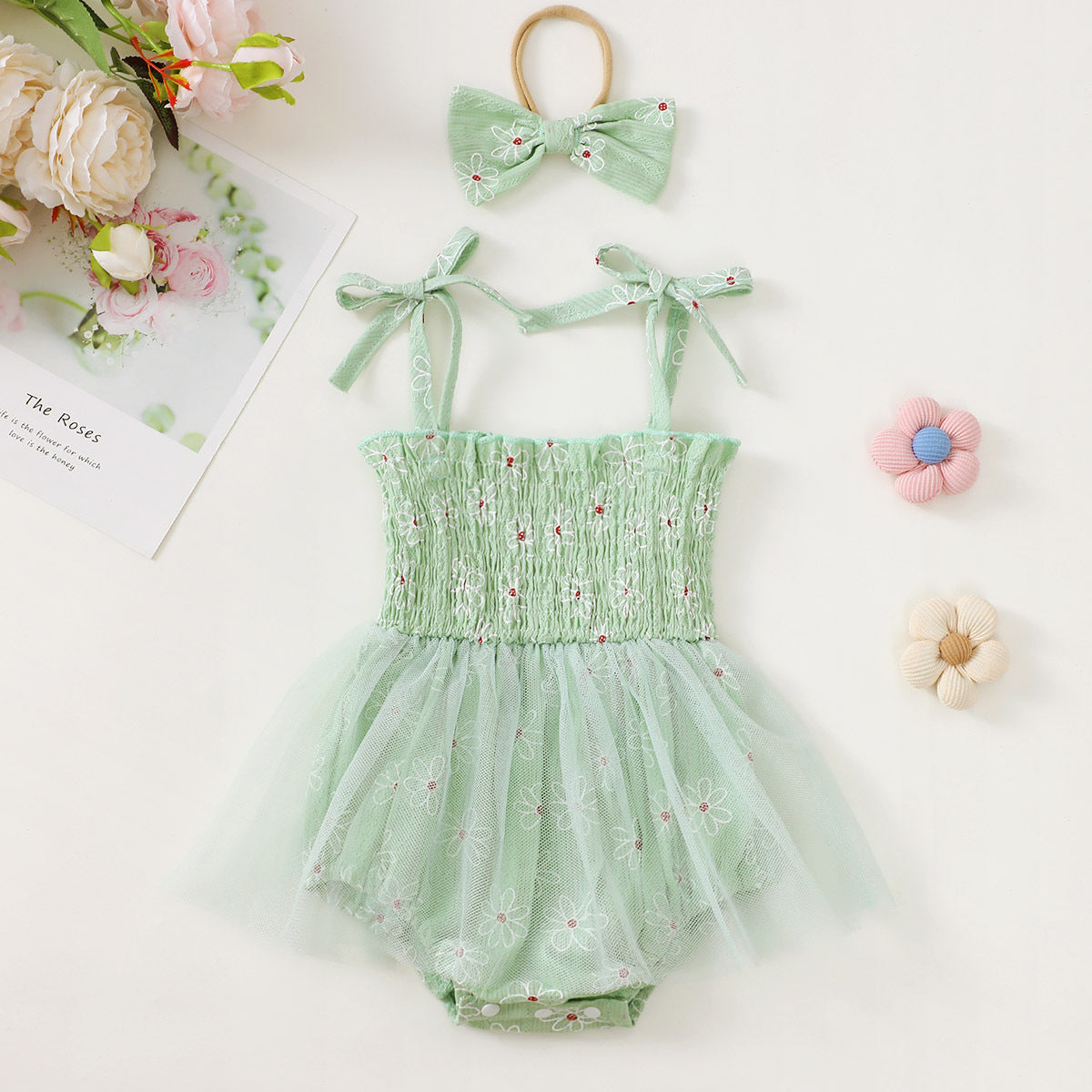 Baby Girl Mesh Camisole Princess Dress With Bowknot Headwear - Cindi Book