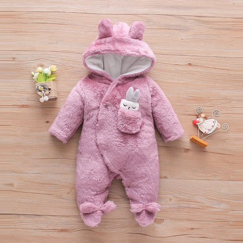 Solid Color Cartoon Baby One-piece Thick Cotton Velvet Suit - Cindi Book