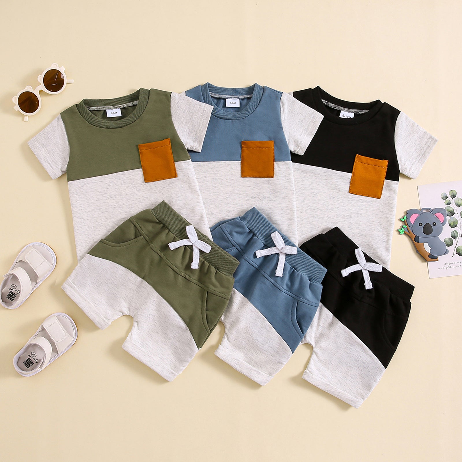 Color-block Crew Neck Short Sleeve Suit - Cindi Book