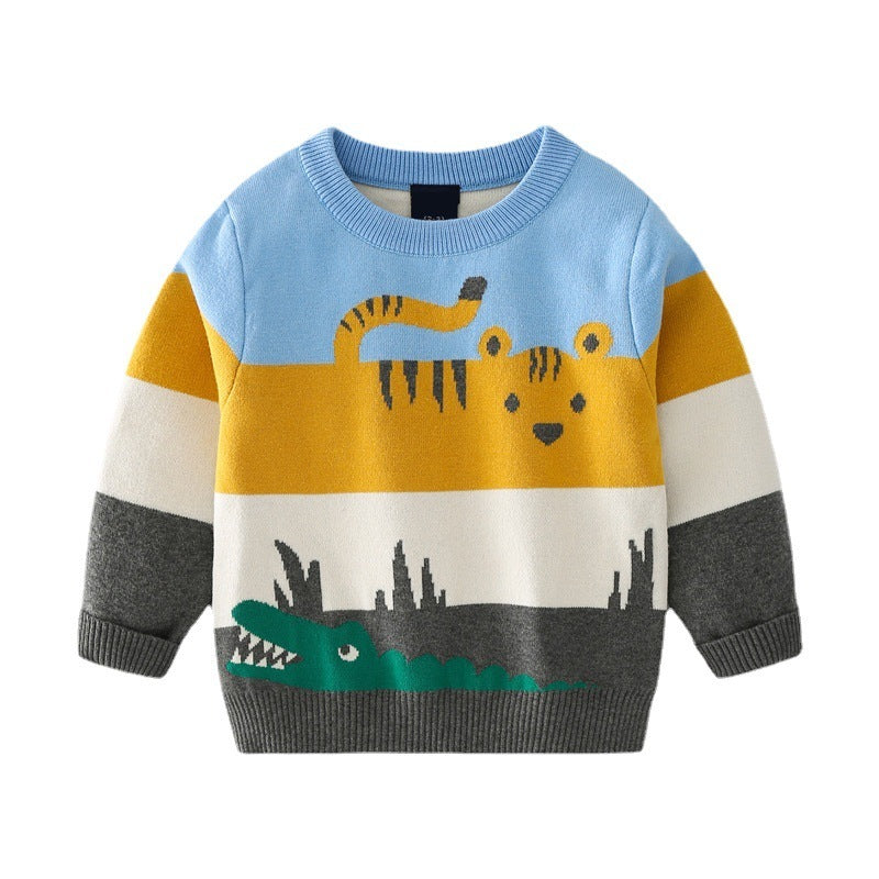 Abstract Cartoon Jacquard Double Layer Sweater for Boys
