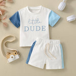 Children's Short Sleeve Color Contrast Patchwork English Printed T-shirt Suit - Cindi Book