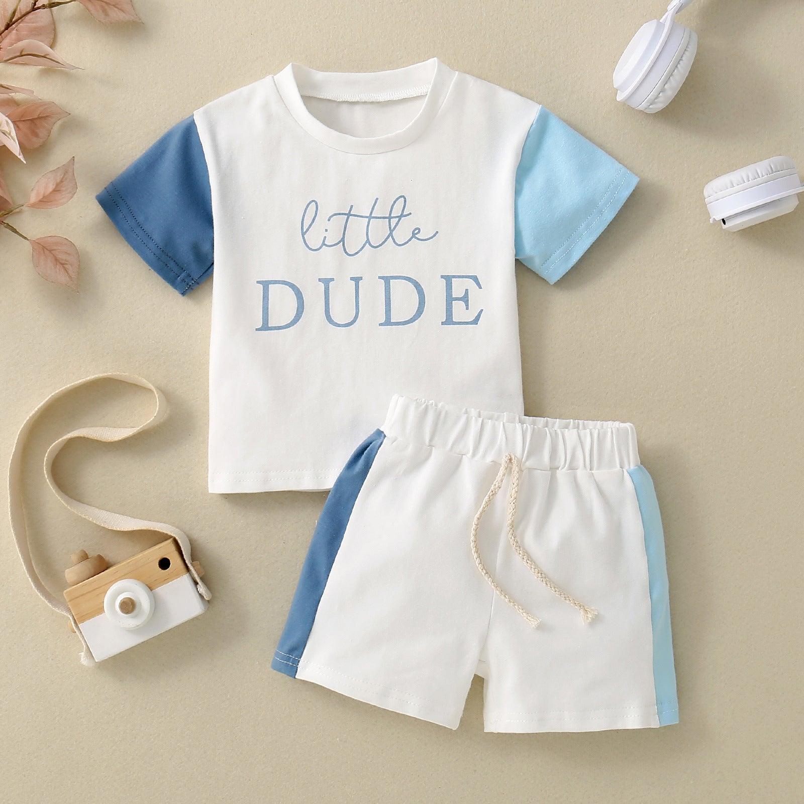 Children's Short Sleeve Color Contrast Patchwork English Printed T-shirt Suit - Cindi Book