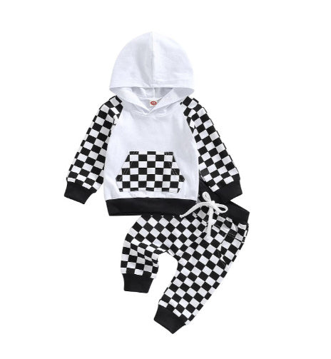 Casual Boys' Plaid Patchwork Hoodie Trousers Suit - Cindi Book