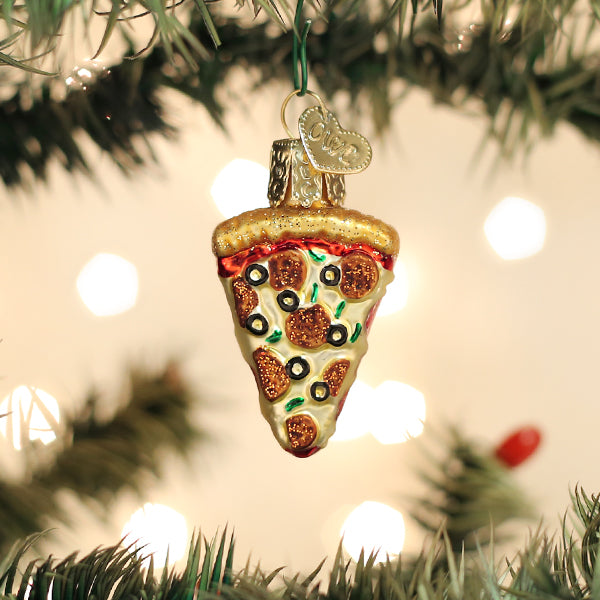 Old World Christmas Mini Pizza Slice Ornament - hand-blown glass Christmas tree ornament