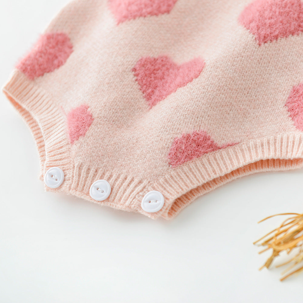 Spring Autumn Infant Baby Girls Knit Long Sleeve Loving Heart Coat Rompers - Cindi Book