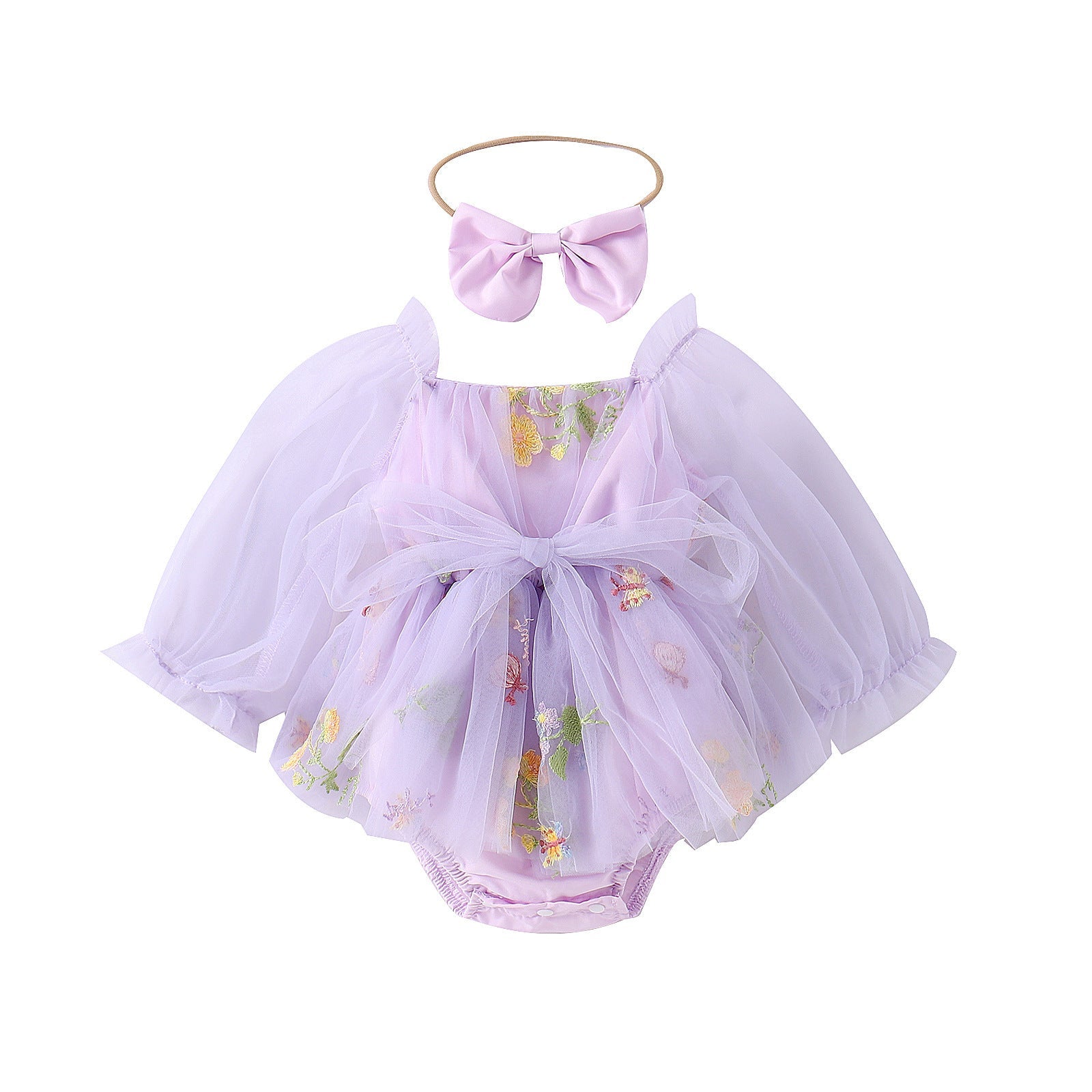 Girls' Fashionable Flower Embroidered Mesh Romper - Cindi Book