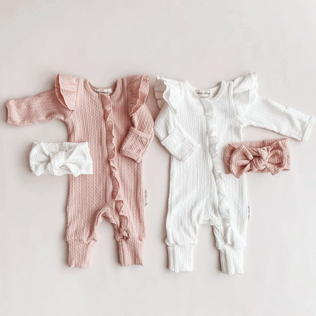 Girl Infant Bodysuit Long-sleeved Knitted Stretch Waffle Jumpsuit - Cindi Book