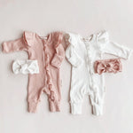 Girl Infant Bodysuit Long-sleeved Knitted Stretch Waffle Jumpsuit - Cindi Book