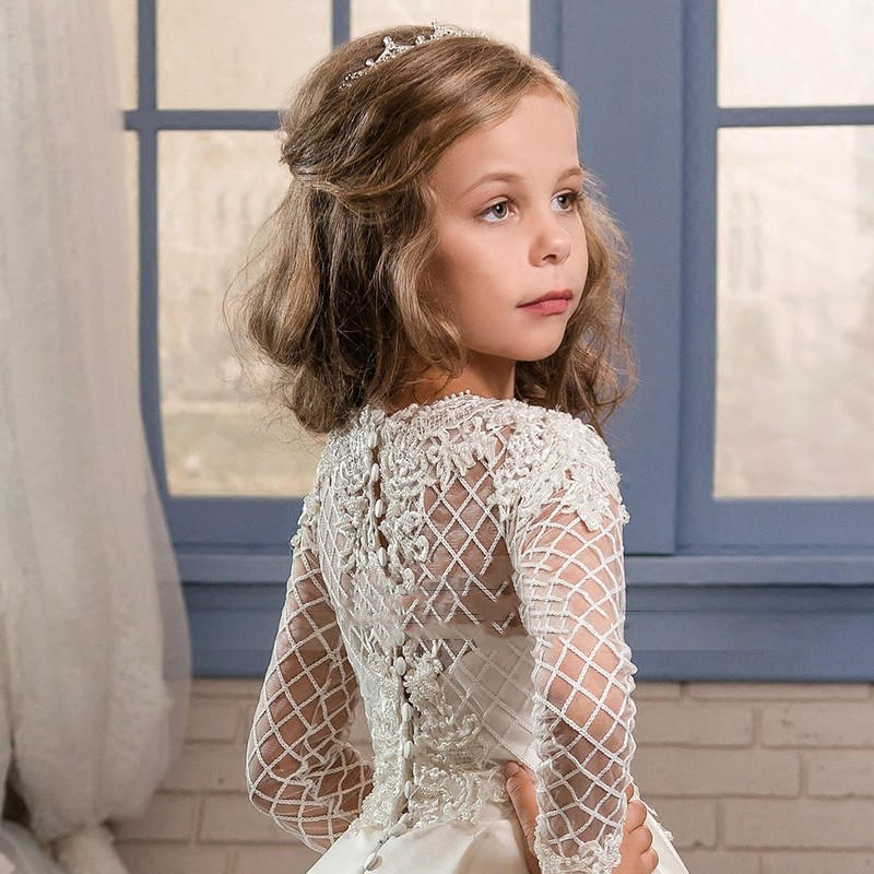 Little Girl Long Sleeve Dresses Champagne - Cindi Book