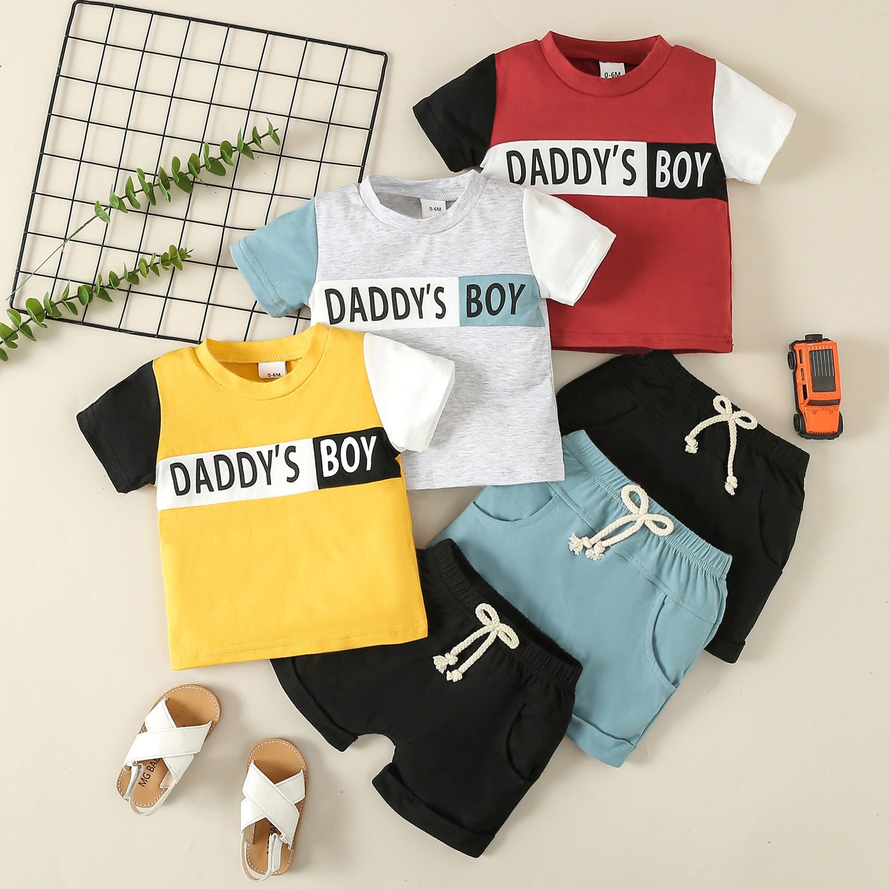 Boys' Casual Sports Suit Color Matching Short-sleeved Letter T-shirt Shorts Two-piece Set - Cindi Book