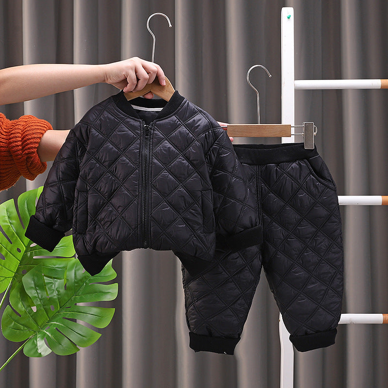 Boys and Girls Fashion Personality Fleece-Lined Set