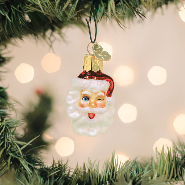 Old World Christmas Mini Winking Santa Ornament - hand-blown glass Christmas tree ornament