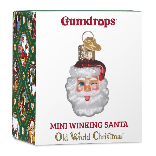 Old World Christmas Mini Winking Santa Ornament - hand-blown glass Christmas tree ornament (view 6)