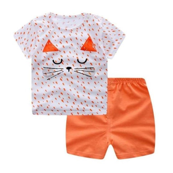 New Children's Summer Children's Clothing Short Sleeve Set Cotton Boy Girls Small Children Cartoon Summer Two-Piece