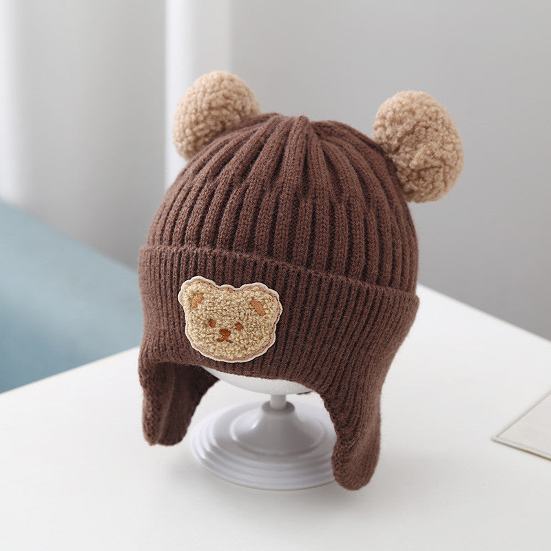 Baby Hat Warm Earflaps Cap Cute Bear Baby Knitted Woolen Cap - Cindi Book