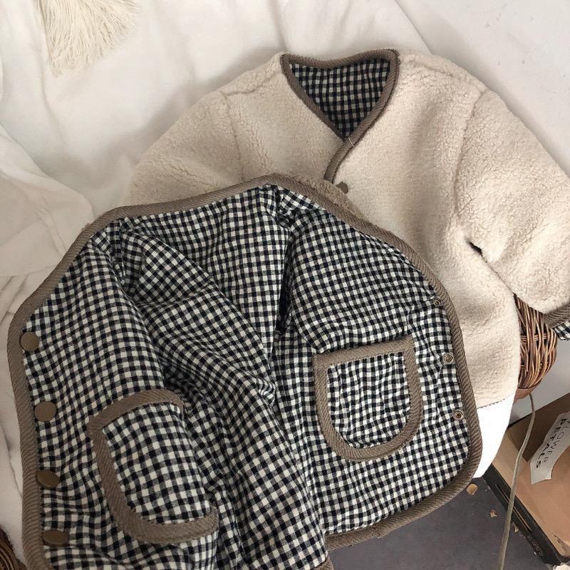 Children's Thickened Warm Coat With Checkered Wool On Both Sides - Cindi Book