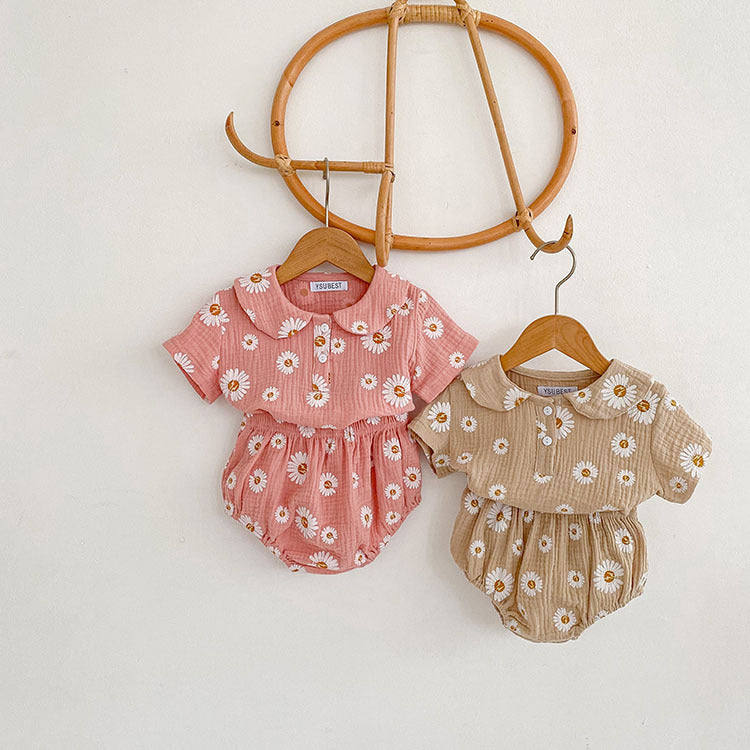 Baby Girl Set Doll Collar Short Sleeve Top