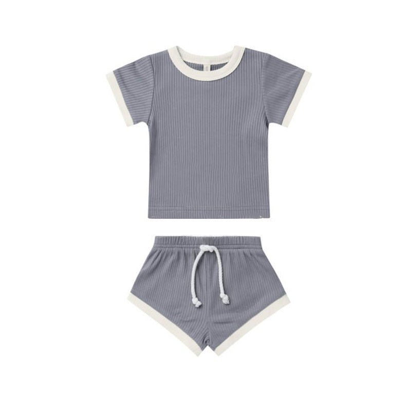 Children's Shorts Sunken Stripe Two-piece Set - Cindi Book