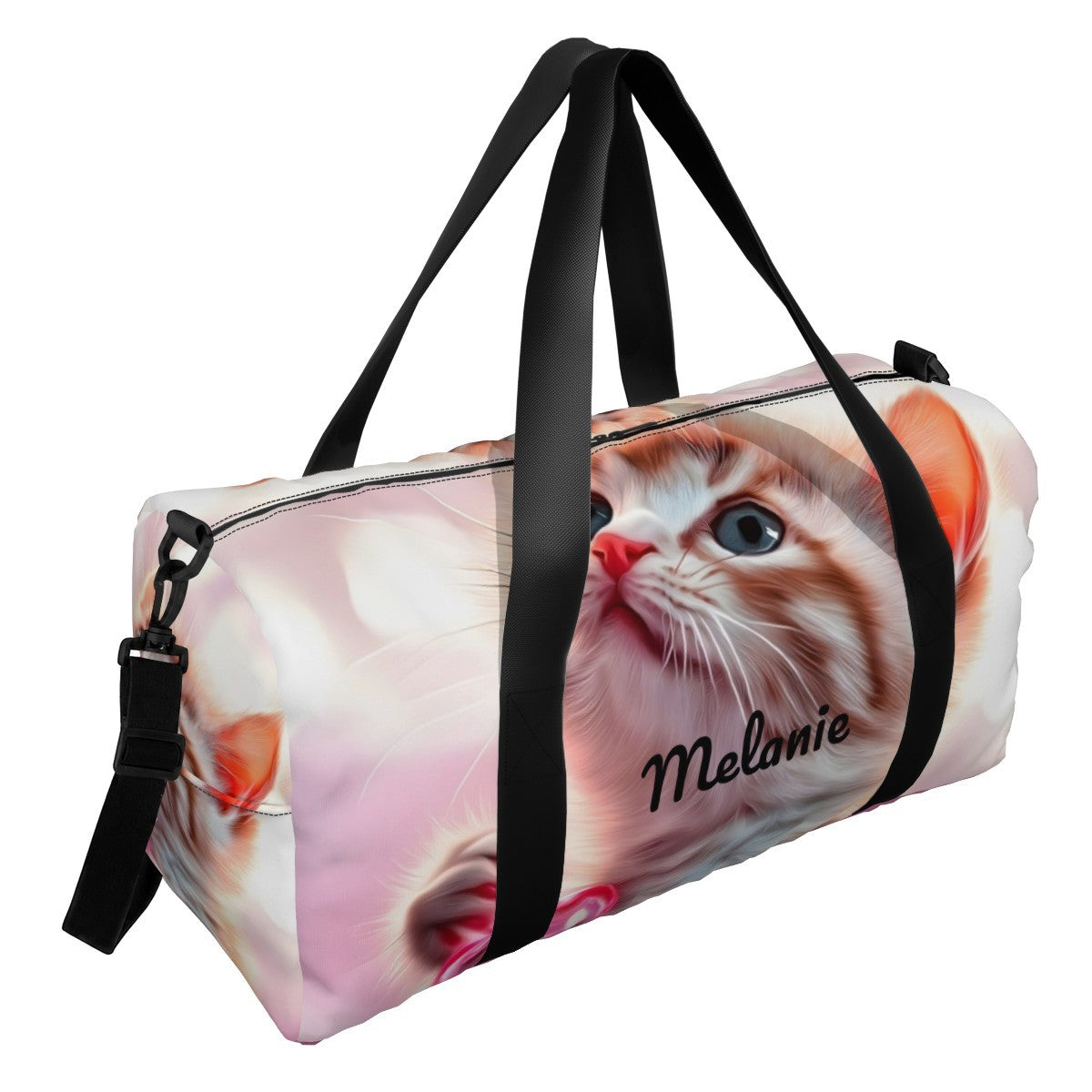 Personalized Orange Kitten Duffel Bag with Custom Name – Cute Cat Travel, Gym & Weekend Bag