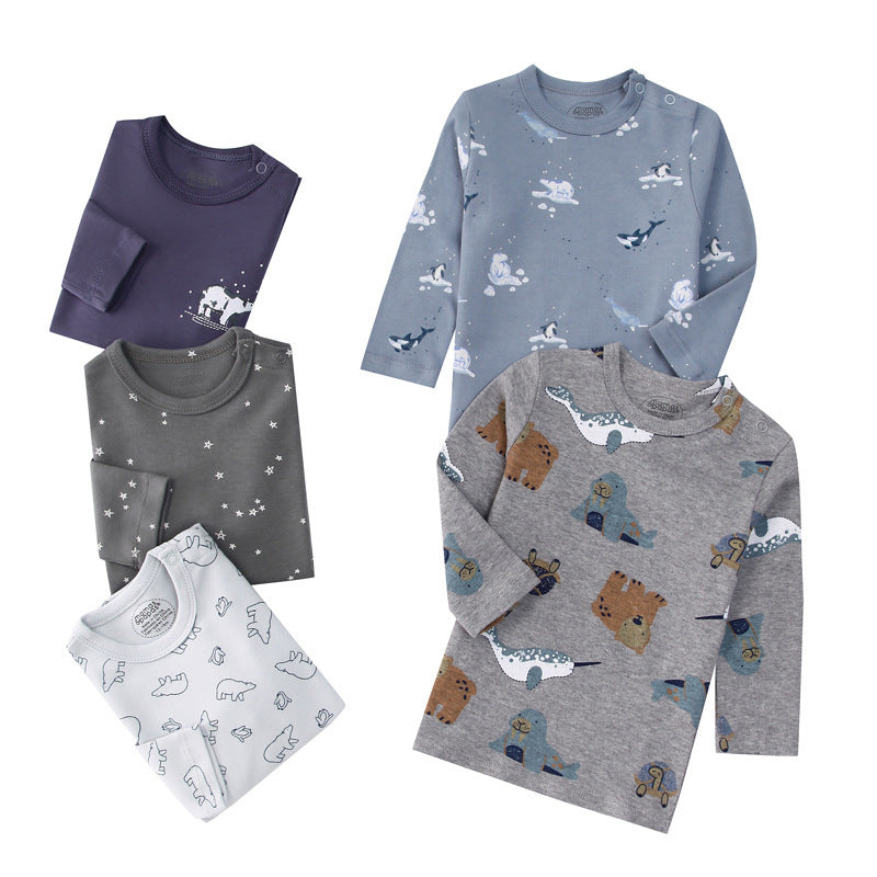 Autumn Children's Cartoon Printed Home Long-sleeved Top T-shirt Mixed Color Five Pieces - Cindi Book